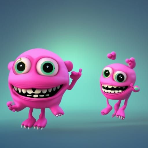 Cute Pink Monster Dancing in Astro Suit: Pixar Style
