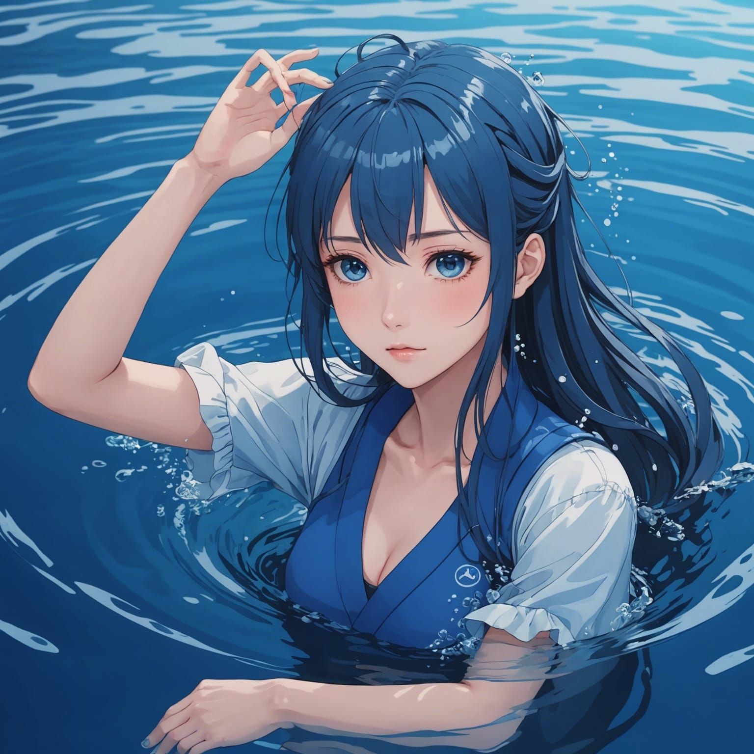 Anime Woman in Blue Water