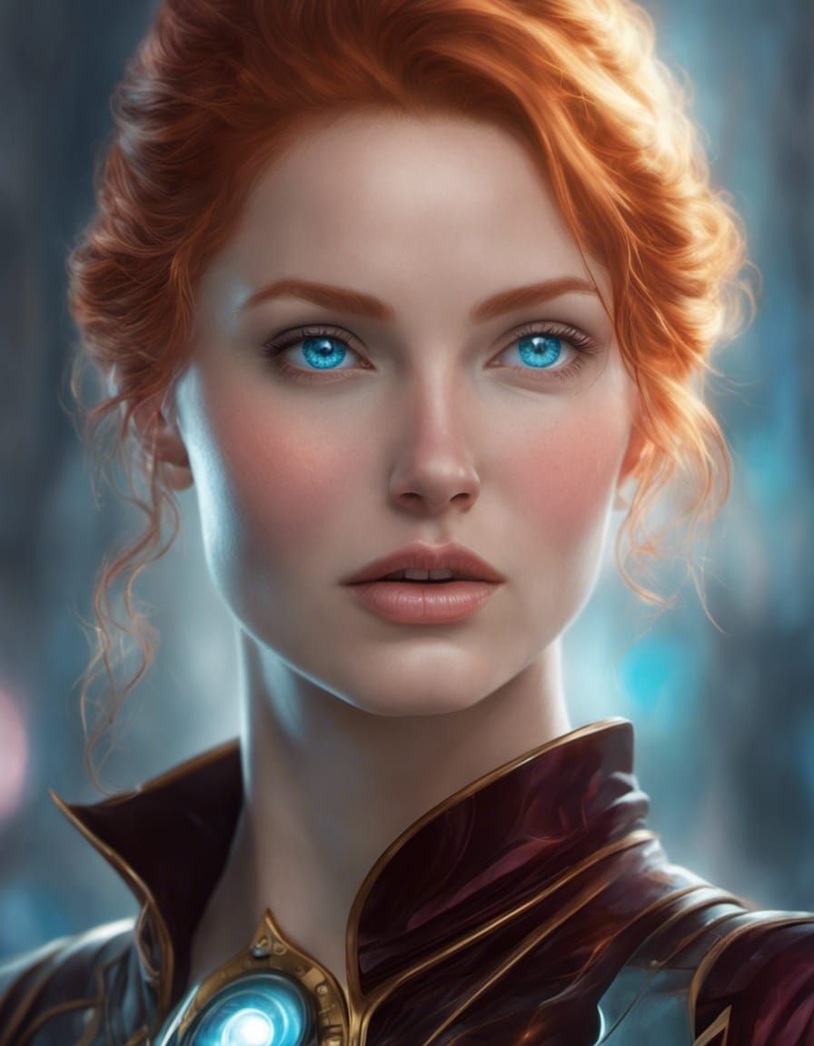 Redhead Woman with Glowing Eyes, Hyperdetailed Art