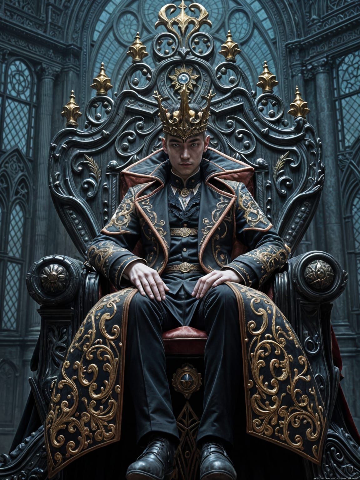 Vampire King on Gothic Throne in 3D Anime Art