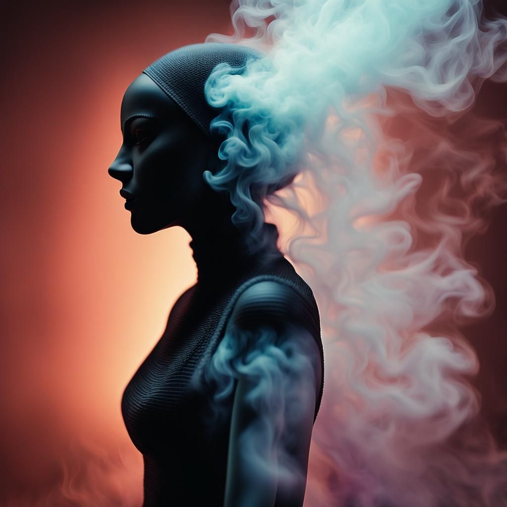 Smoke Woman with Mask in Color Explosion
