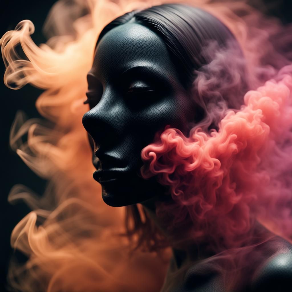 Smokey Female Figure with Mask in Motion