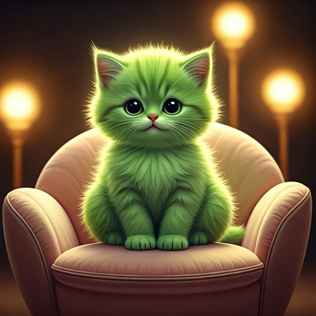 Kawaii Kiwi Kitten in Pastel Paradise