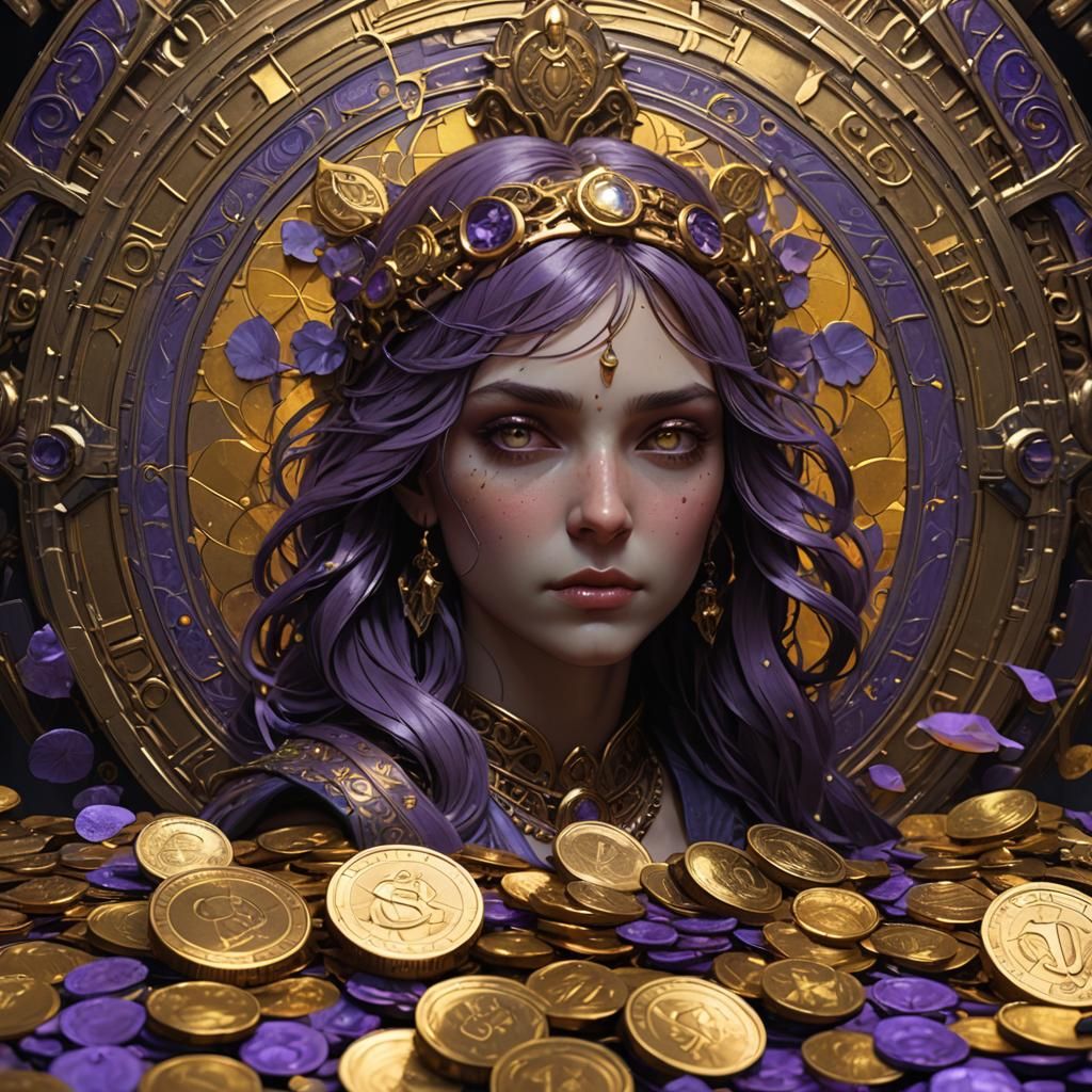 Fantasy Coin Art in Purple and Yellow