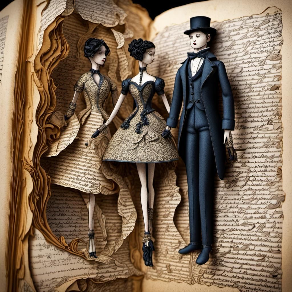 Open Book with 3D Paper Characters in Victorian London