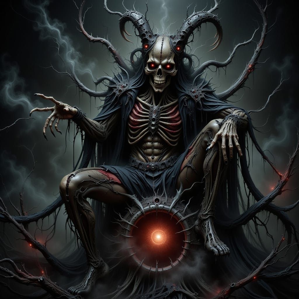 Evil Skull with Horns in Gothic Leather