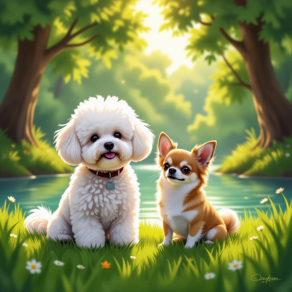 Bichon Frise and Chihuahua by Serene River