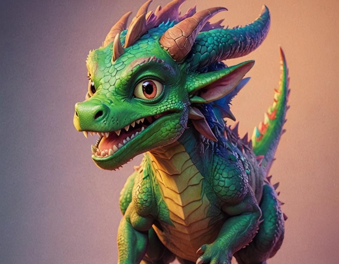 Cute Furry Dragon Character as 3D Digital Art