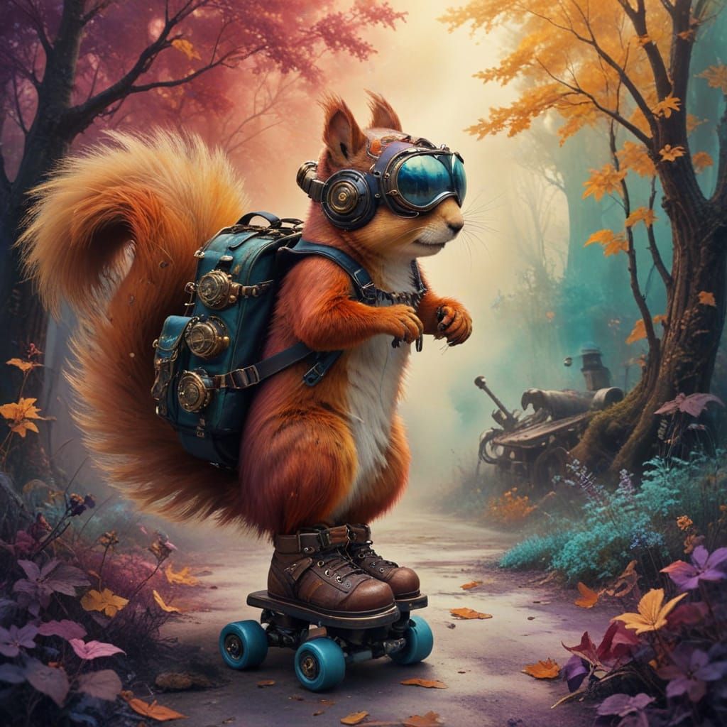 Steampunk Squirrel Adventurer in Vibrant Mists