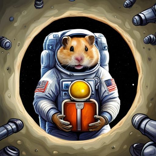 Hamster Astronaut on the Moon in Graffiti Art