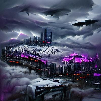 Storm over futuristic city