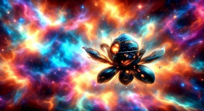 Ethereal Cosmic Galaxy with Interconnected Stars in a Glitte...