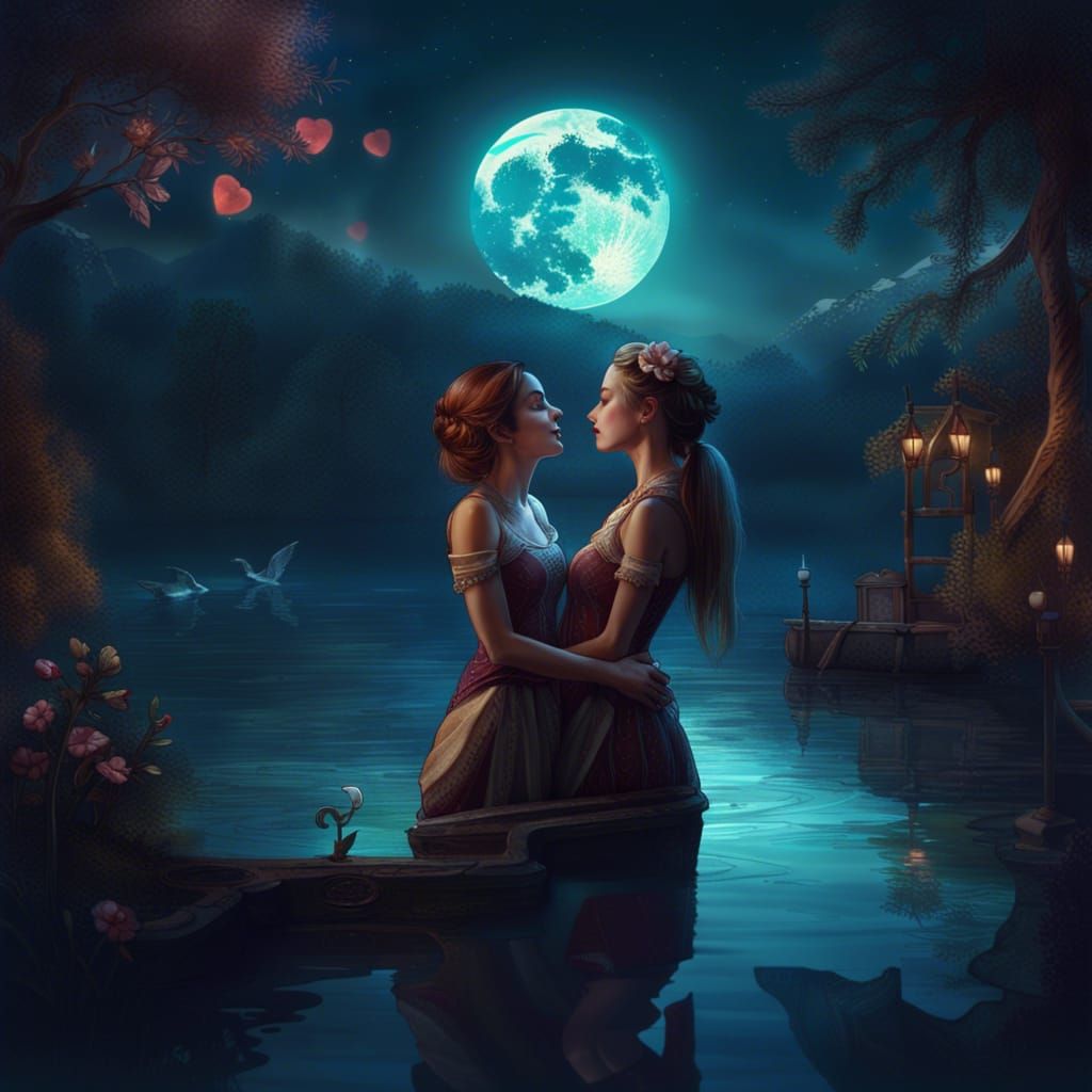 Moonlit Kiss: A Fantasy Concept Art Painting
