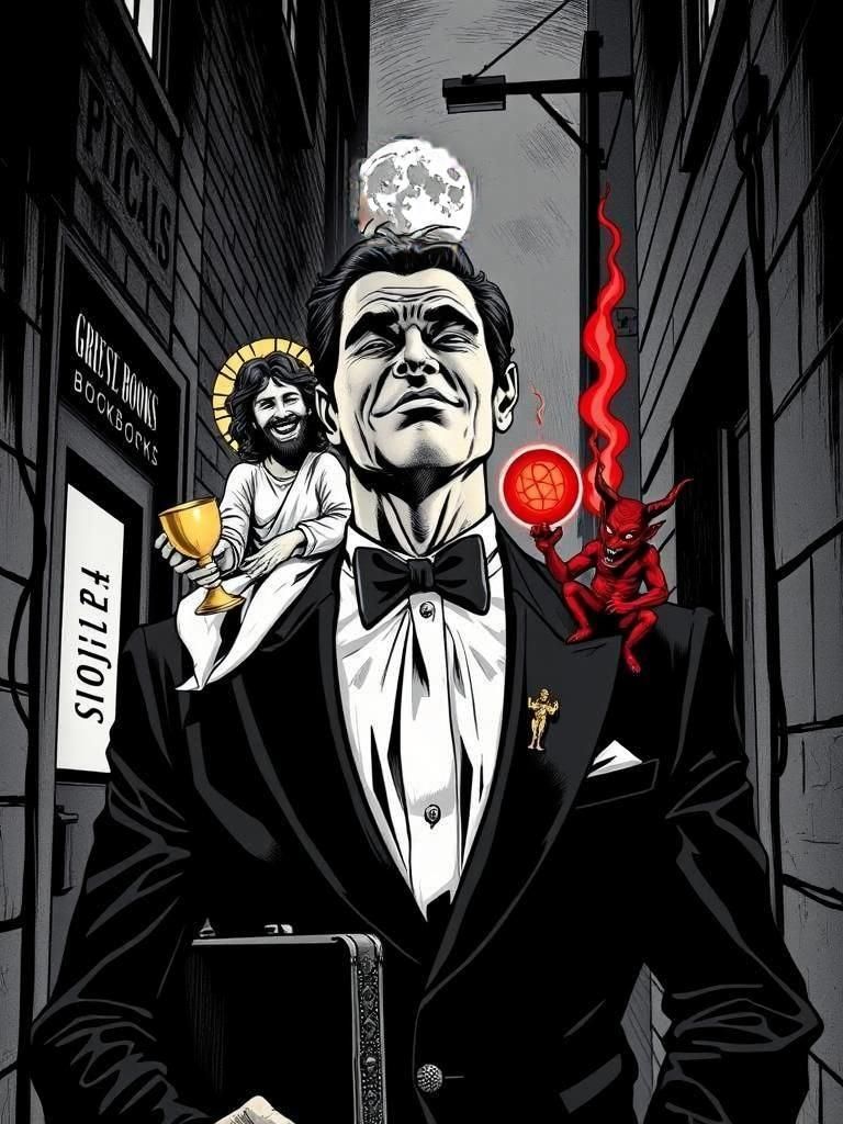 Businessman in Alleyway, Noir Comic Book Illustration