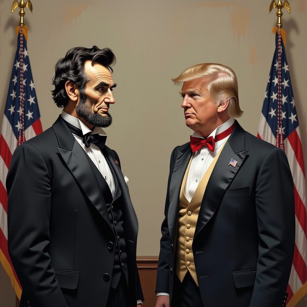 Lincoln's Disdain for Trump in Norman Rockwell Style