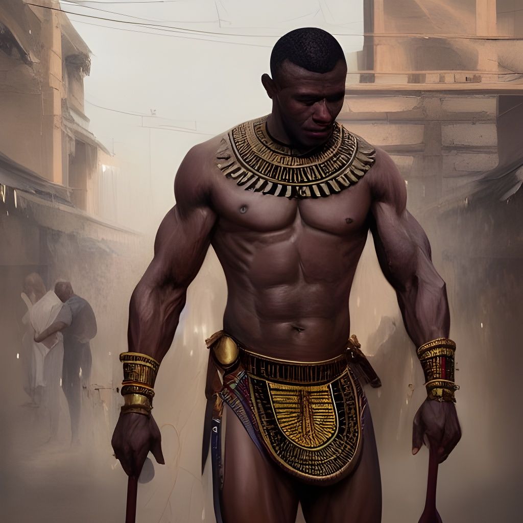 Ancient Egyptian God in Market, Hyperdetailed Concept Art