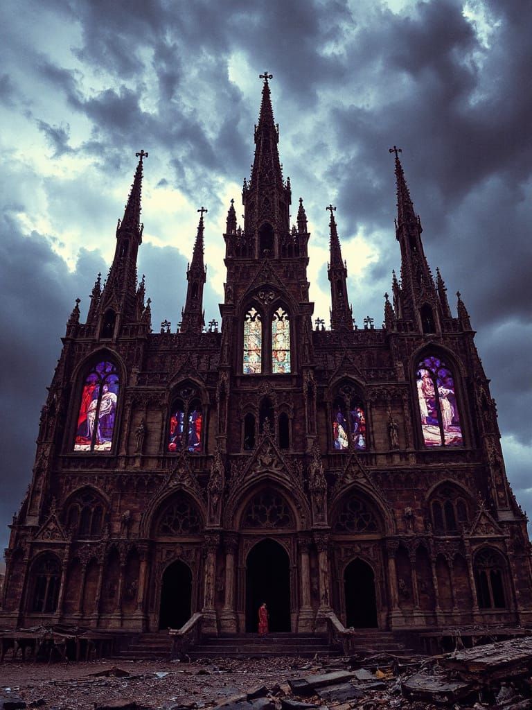 Decrepit Cathedral Constructed from Human Bones in a Hauntin...