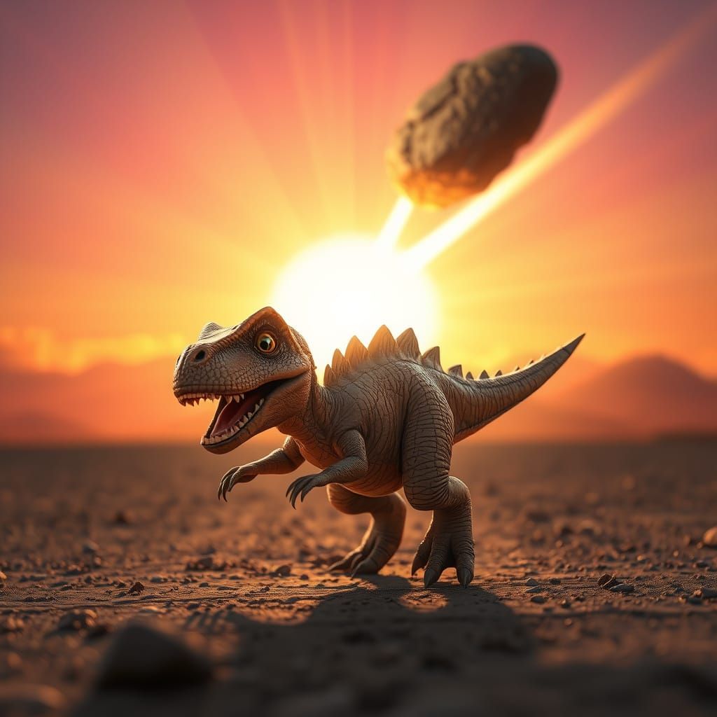 Joyful Baby Dinosaur Faces Impending Doom in a Vibrant, Post...