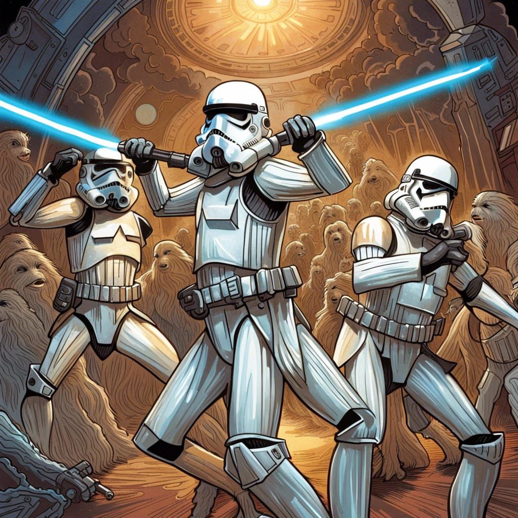 Stormtroopers and Wookies Party in Art Nouveau Style