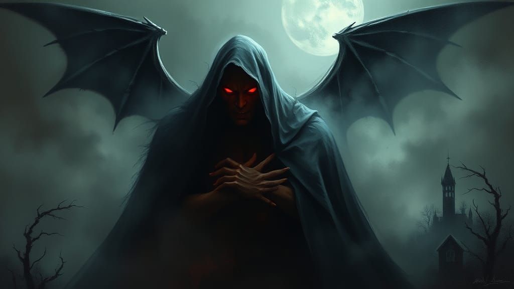 Ethereal Vampire in Grotesque Oil Painting Landscape