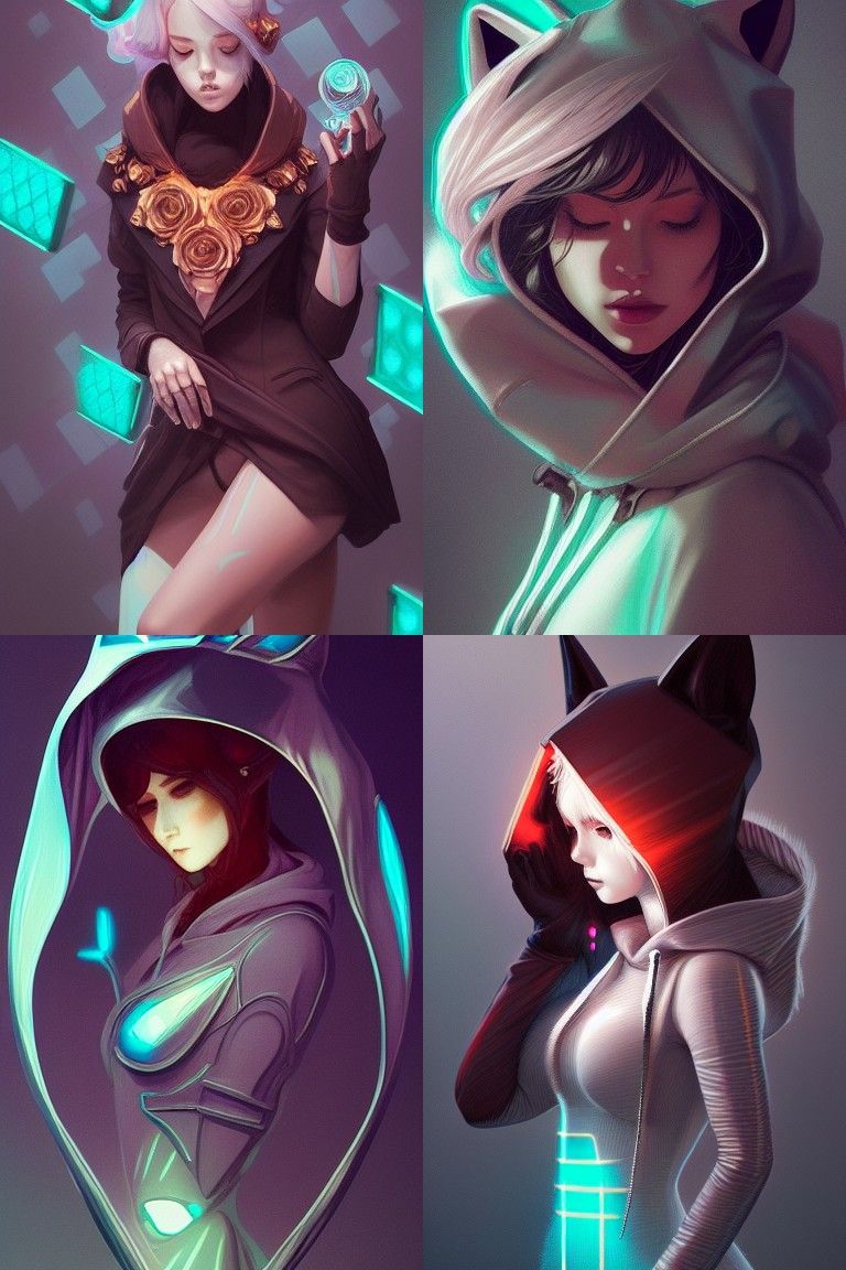 Robotic Fox Girl Portrait with Aquamarine Hoodie