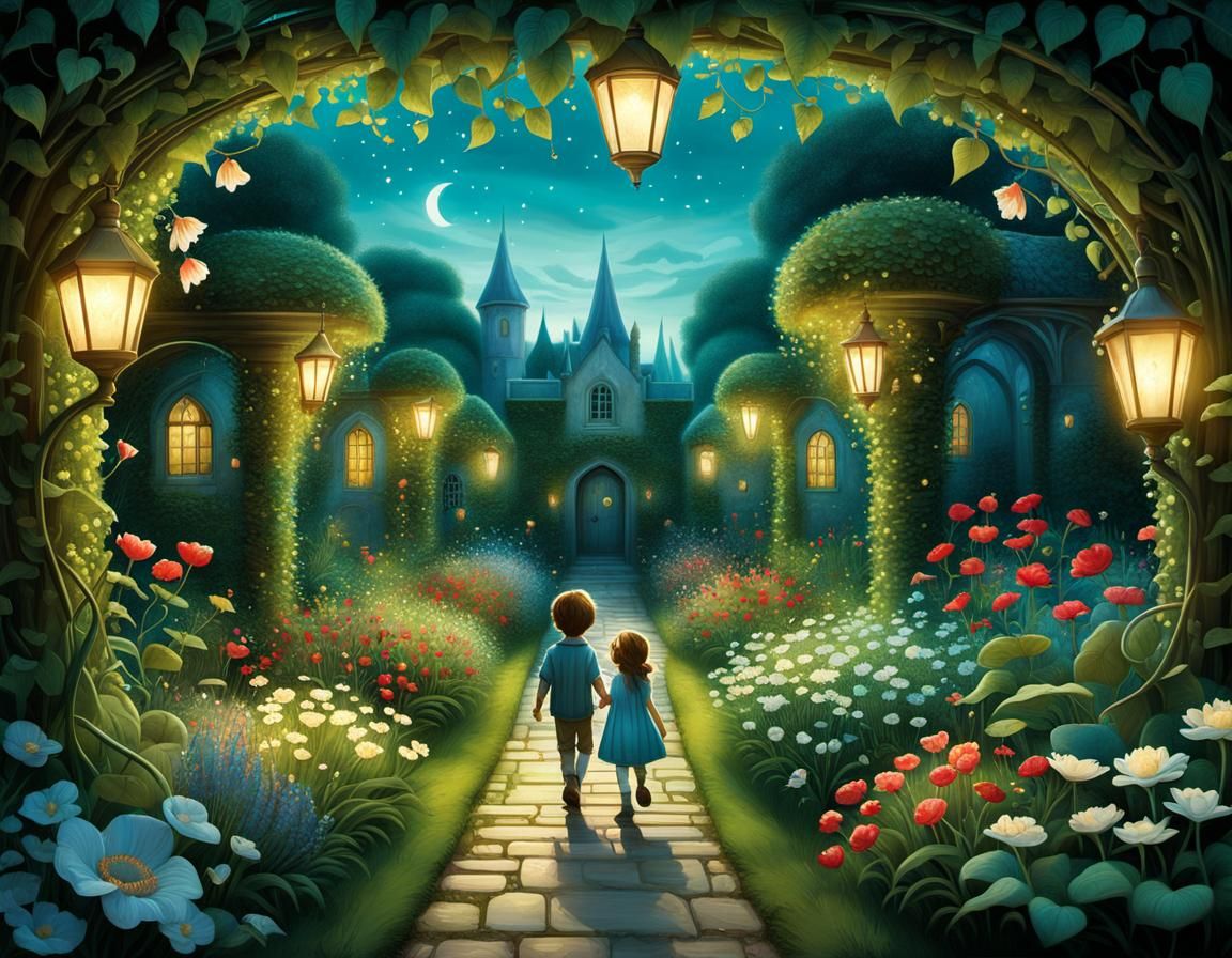 Children in Secret Garden Illustration