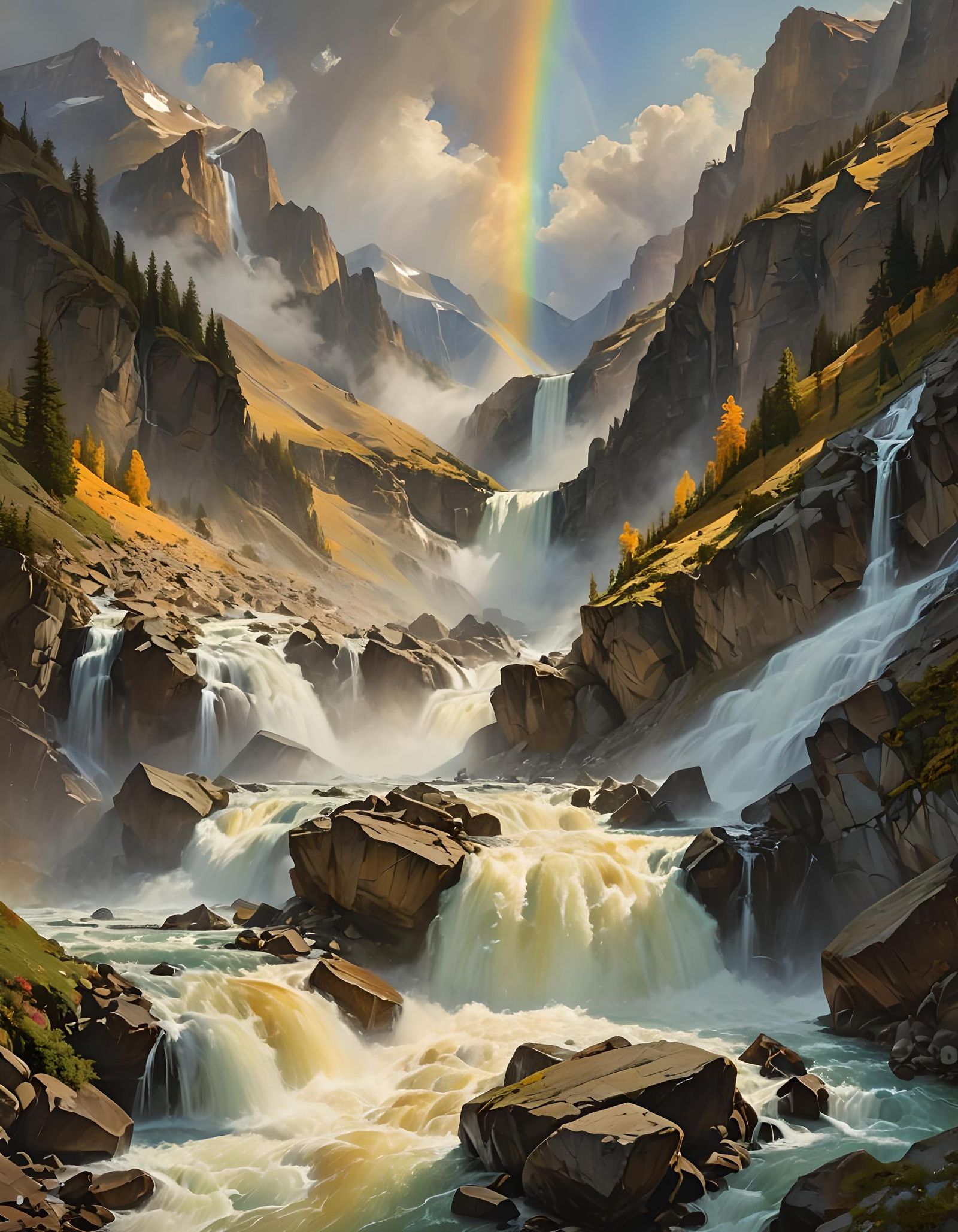 Immense Waterfall Plunging into Deep Valley