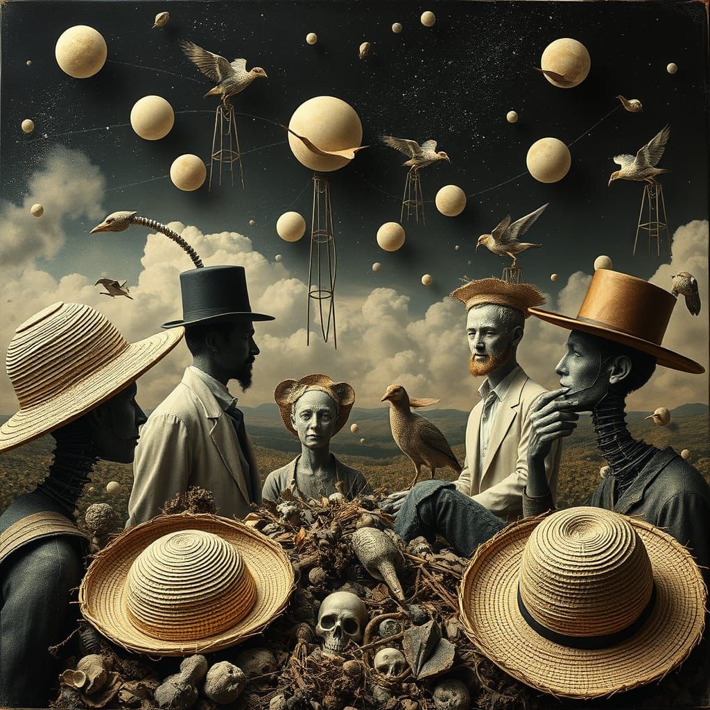 Surrealist Wildlife Scene in Top Hats