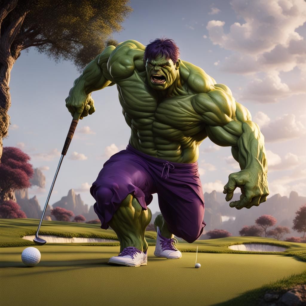 Hulk Plays Golf in Dark Fantasy Art Style