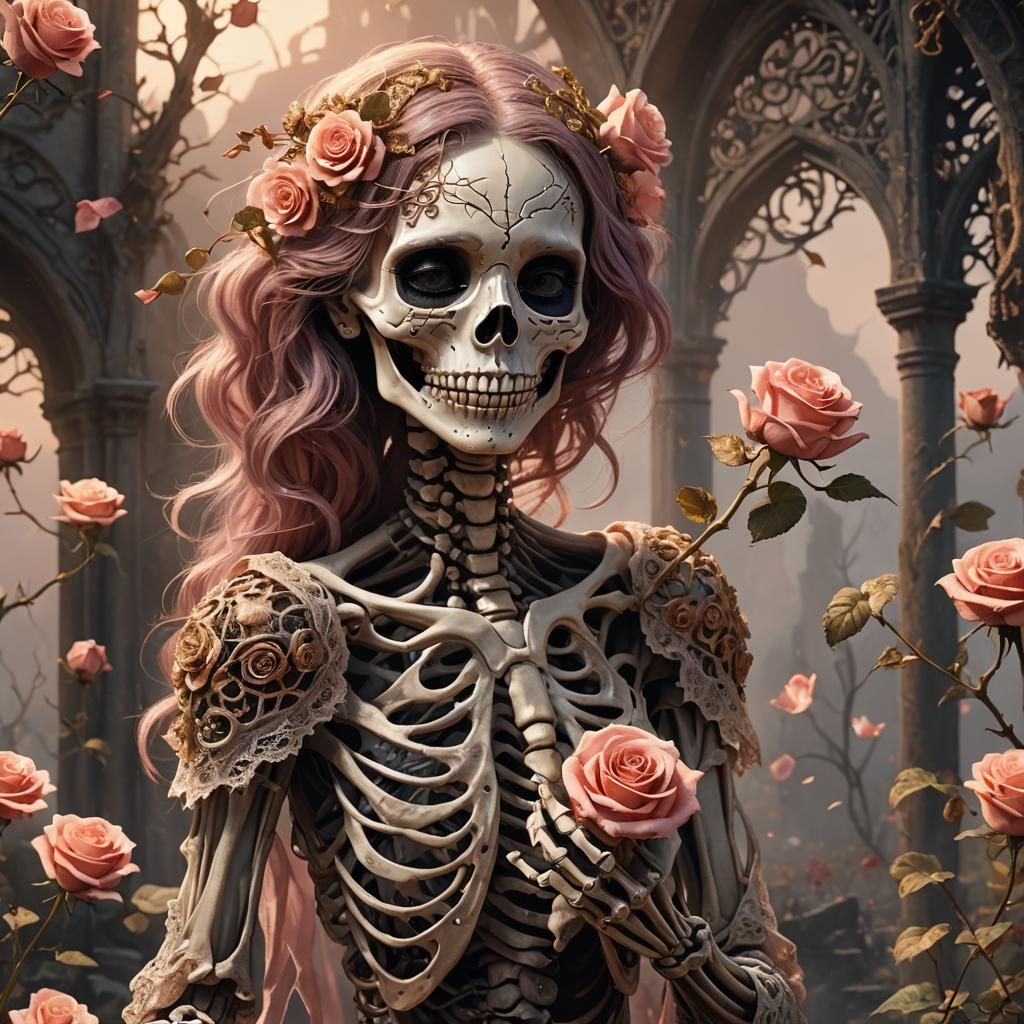 Skeleton Girl with Rose: Fantasy Concept Art