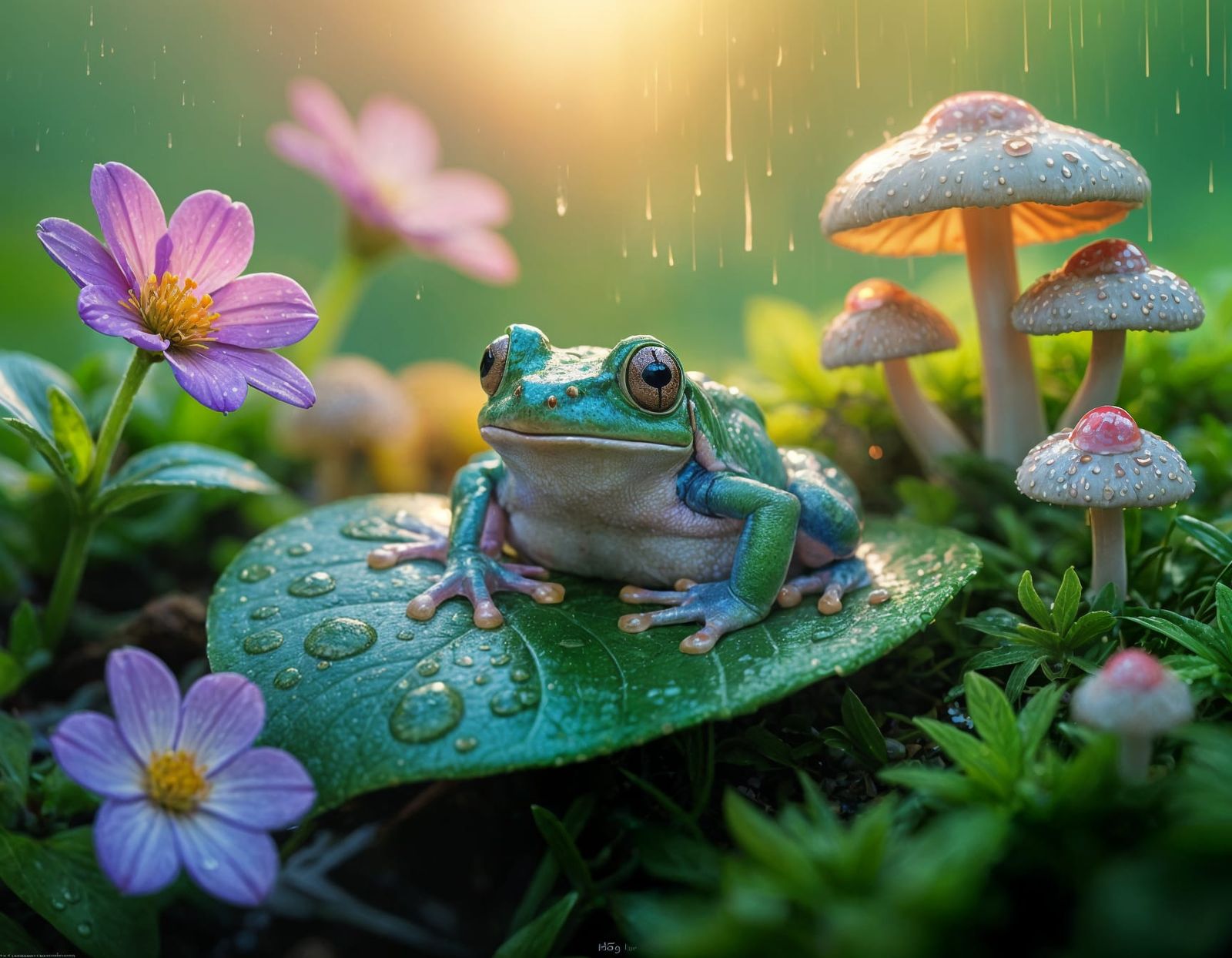 Frog in Summer Rain: Golden Hour Garden