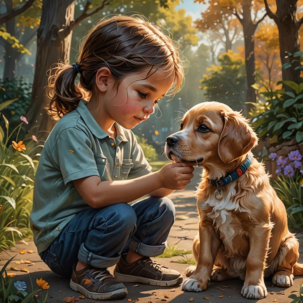 Child's First Puppy: A Hyperrealistic Bond of Friendship