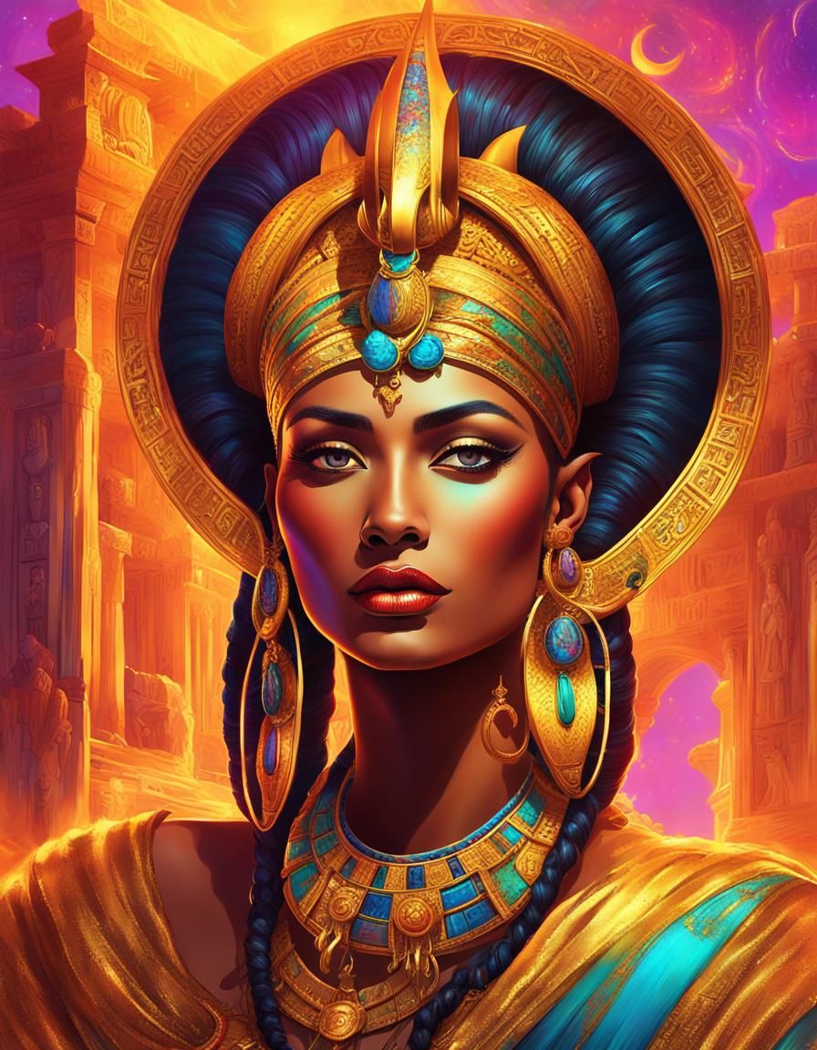 Neon Egyptian Queen in Acidwave Pop Art