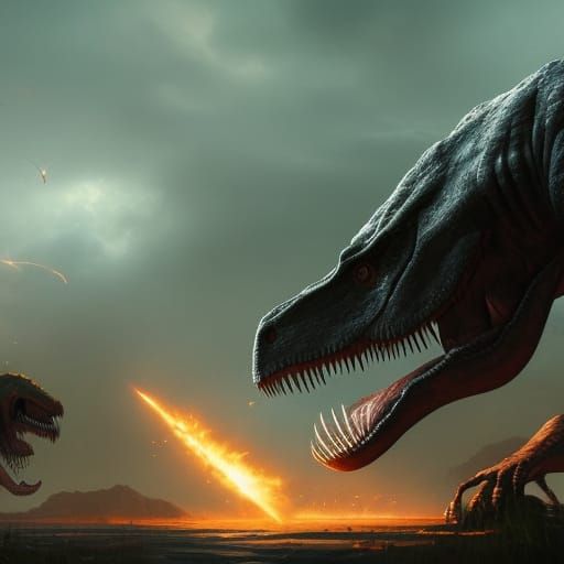 T-Rex Dinosaur Battle in Dark Fantasy Style