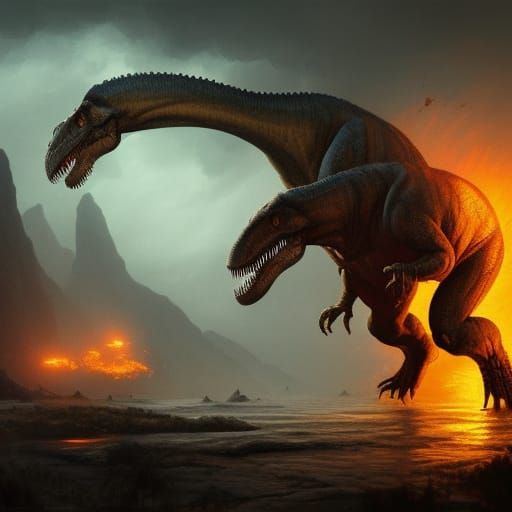 T-Rex Battles Dinosaurs: Dark Fantasy Concept Art