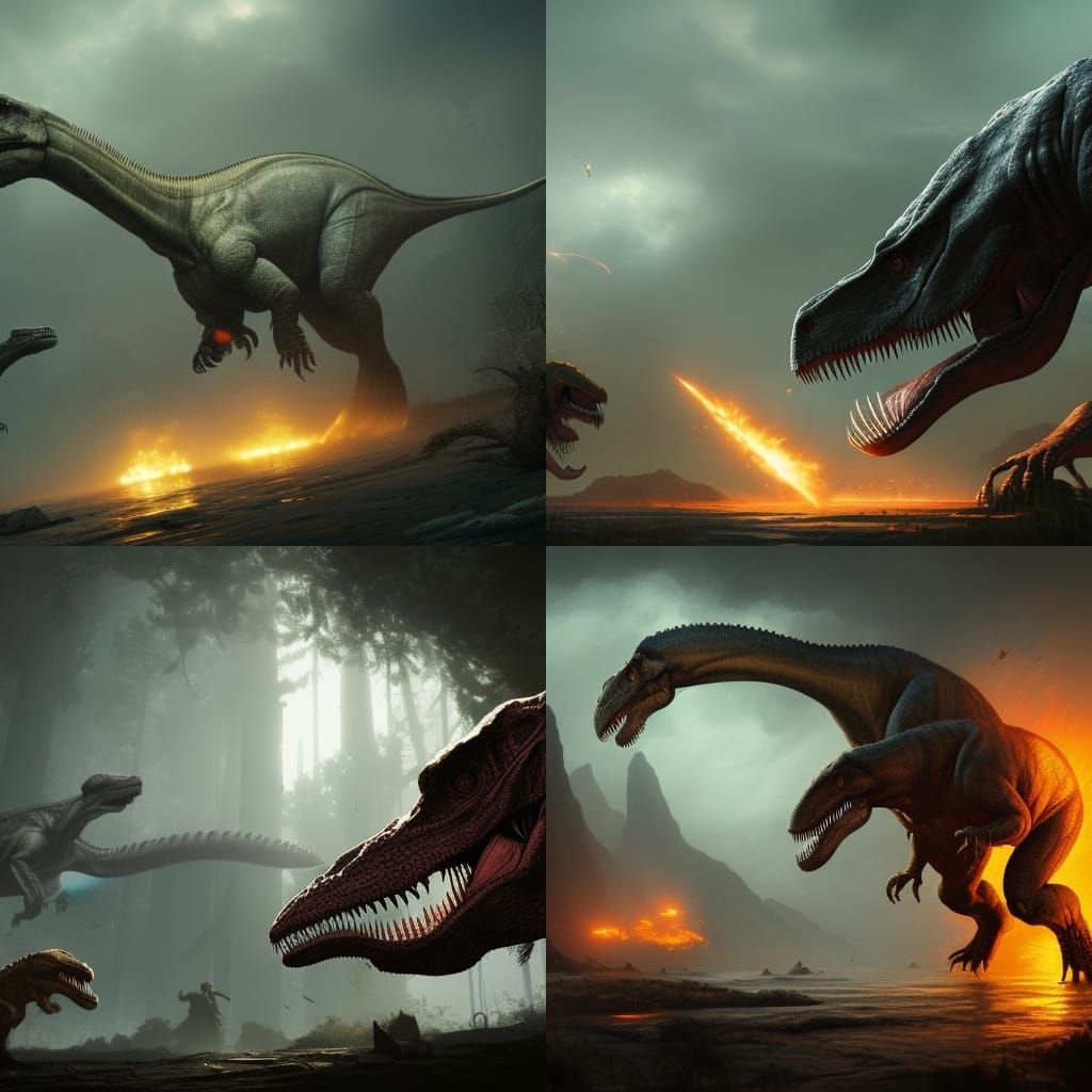 T-Rex Battles Dinosaurs: Dark Fantasy Concept Art