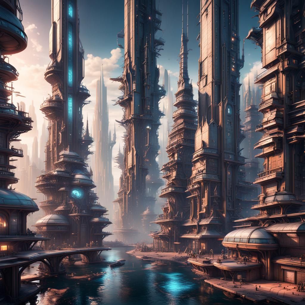 Futuristic City in Detailed Matte Painting Style