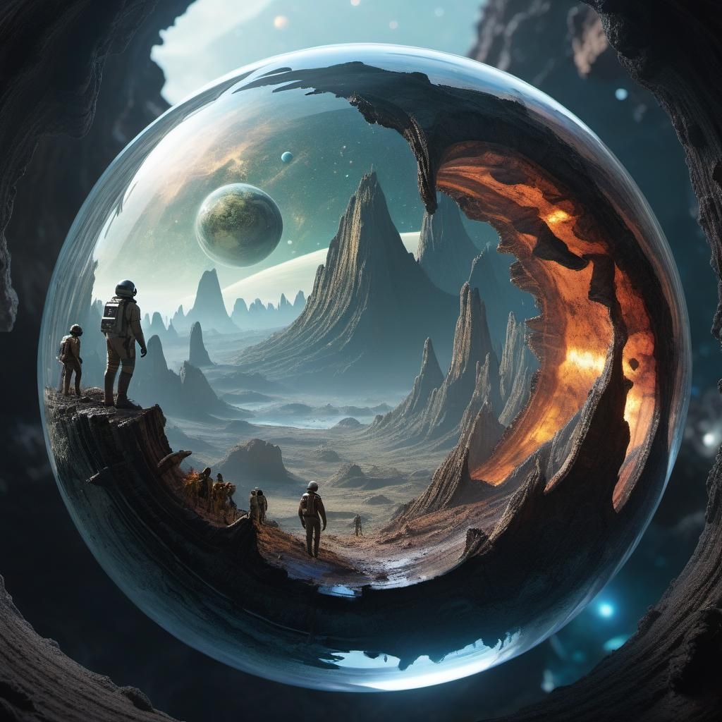 Glass Planet in Space with Jurassic Double Exposure