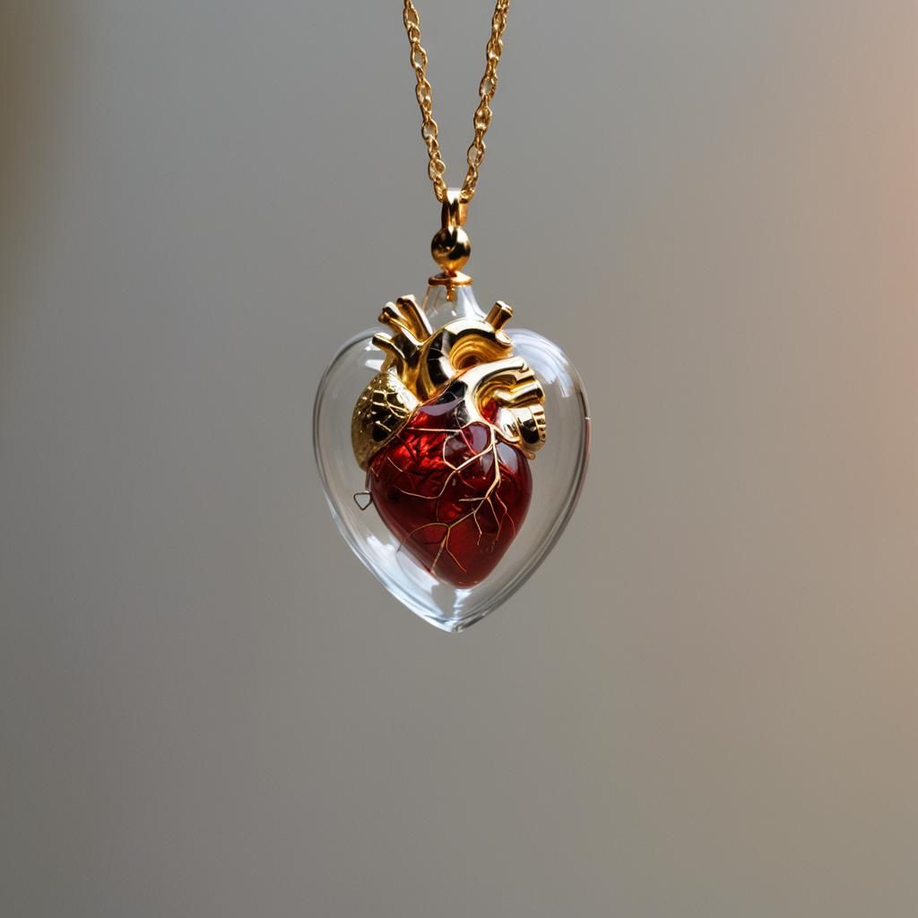 Glass Heart Pendant in Golden Hour Light