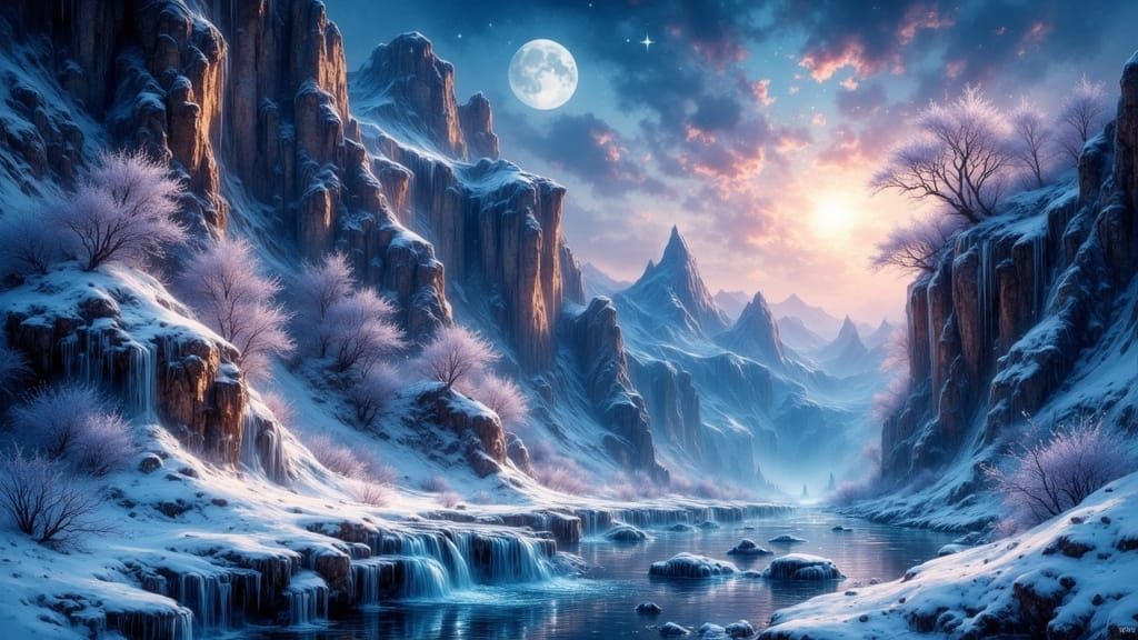 Fantasy Canyon with Luminous Water, as Impasto Painting