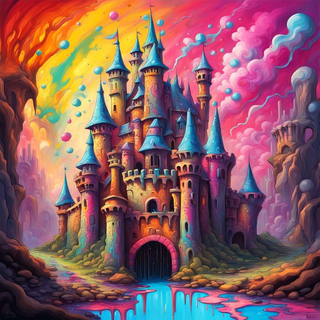 Psychedelic Fantasy Castle in Graffiti Art Style