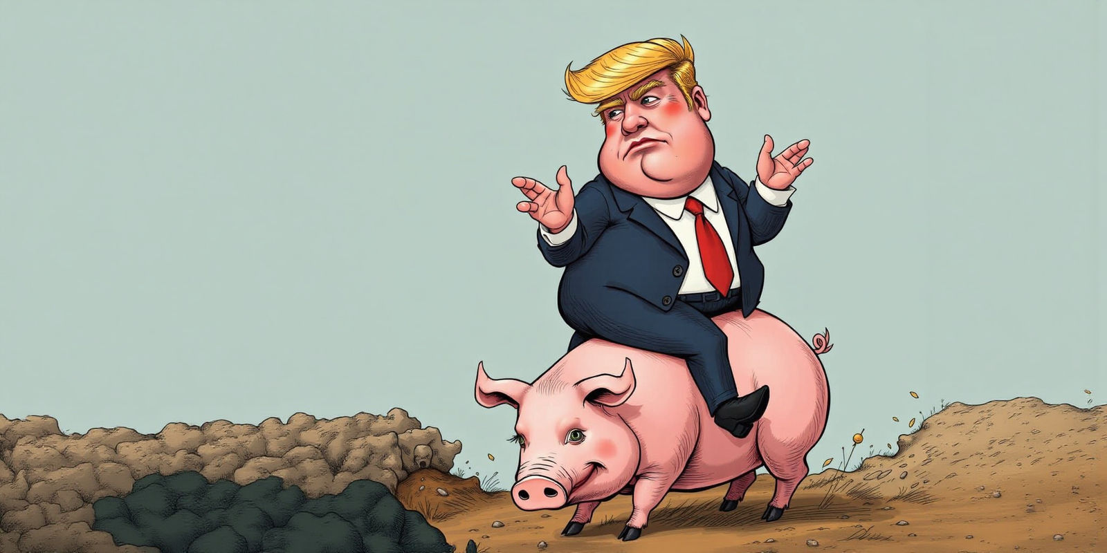 Satirical Pig Ride in a Whimsical Style