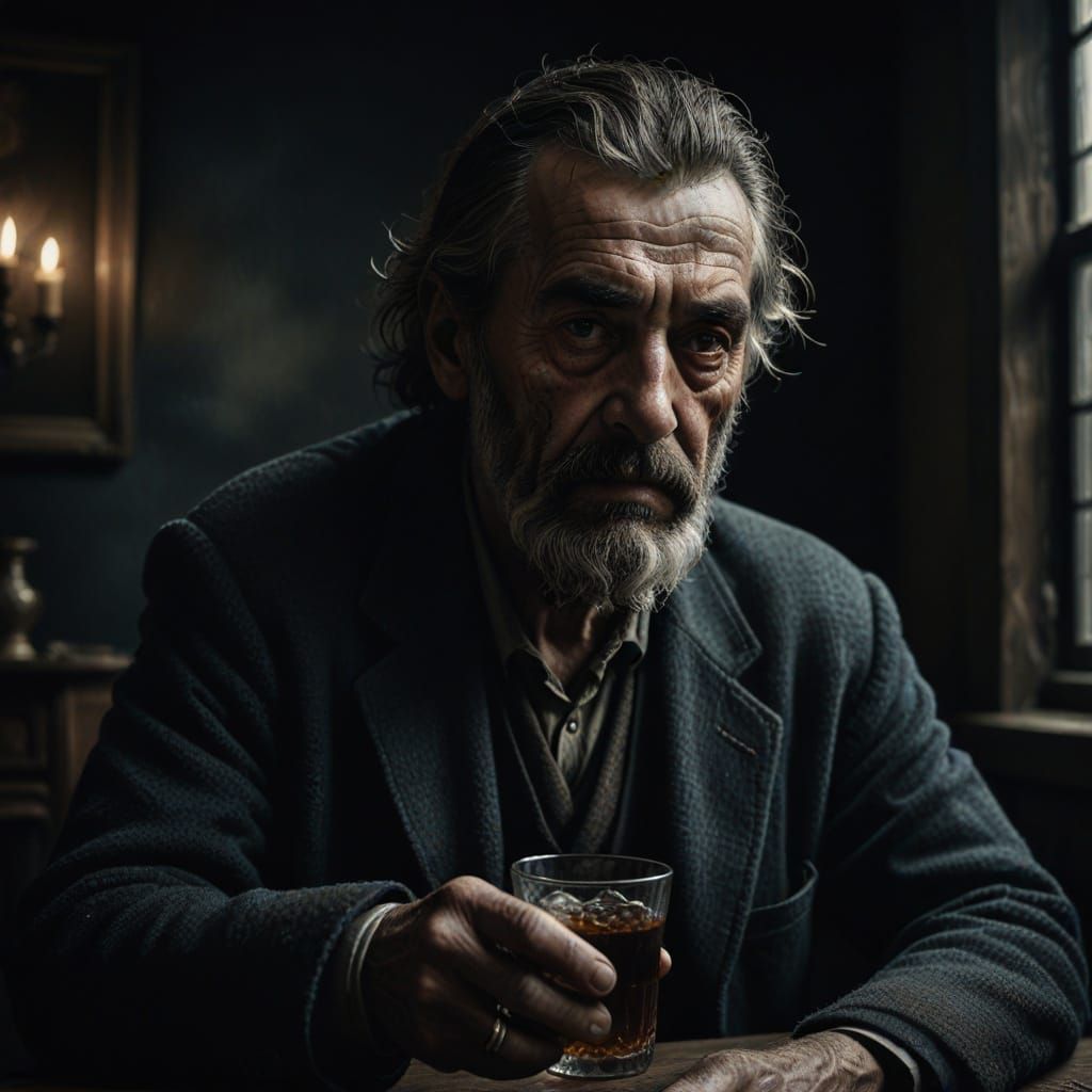 Philosopher Drinks Hemlock in Dramatic Chiaroscuro Lighting