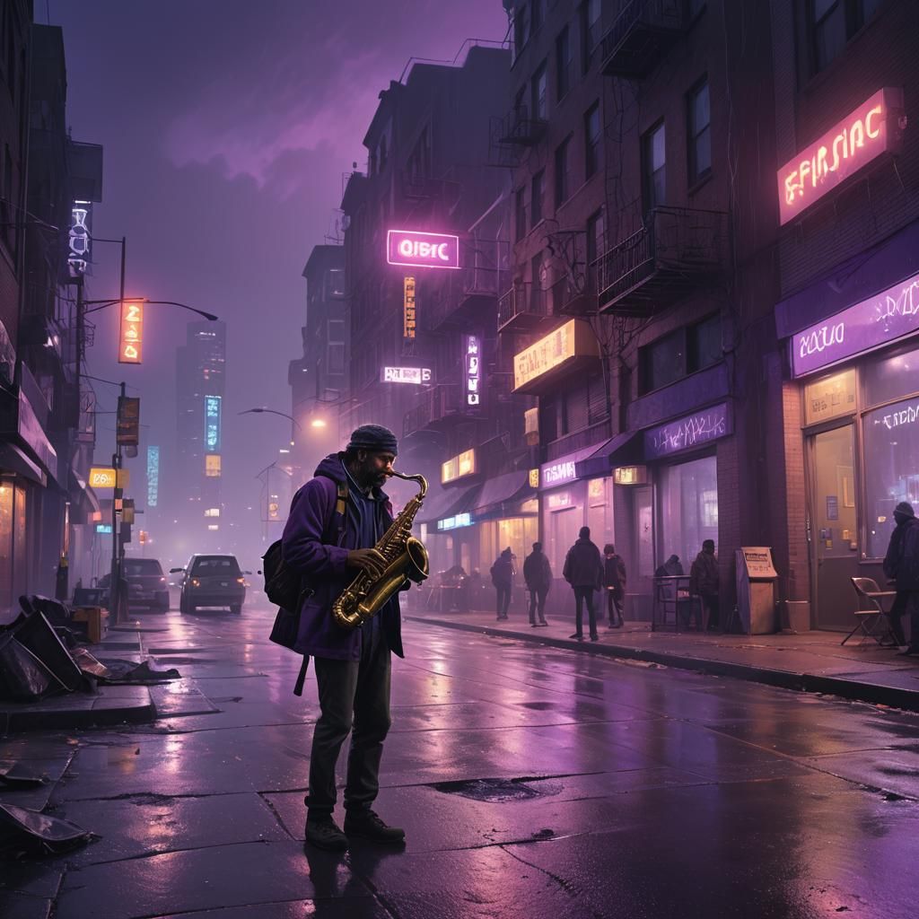 Neon City Saxophonist: A Digital Matte Painting