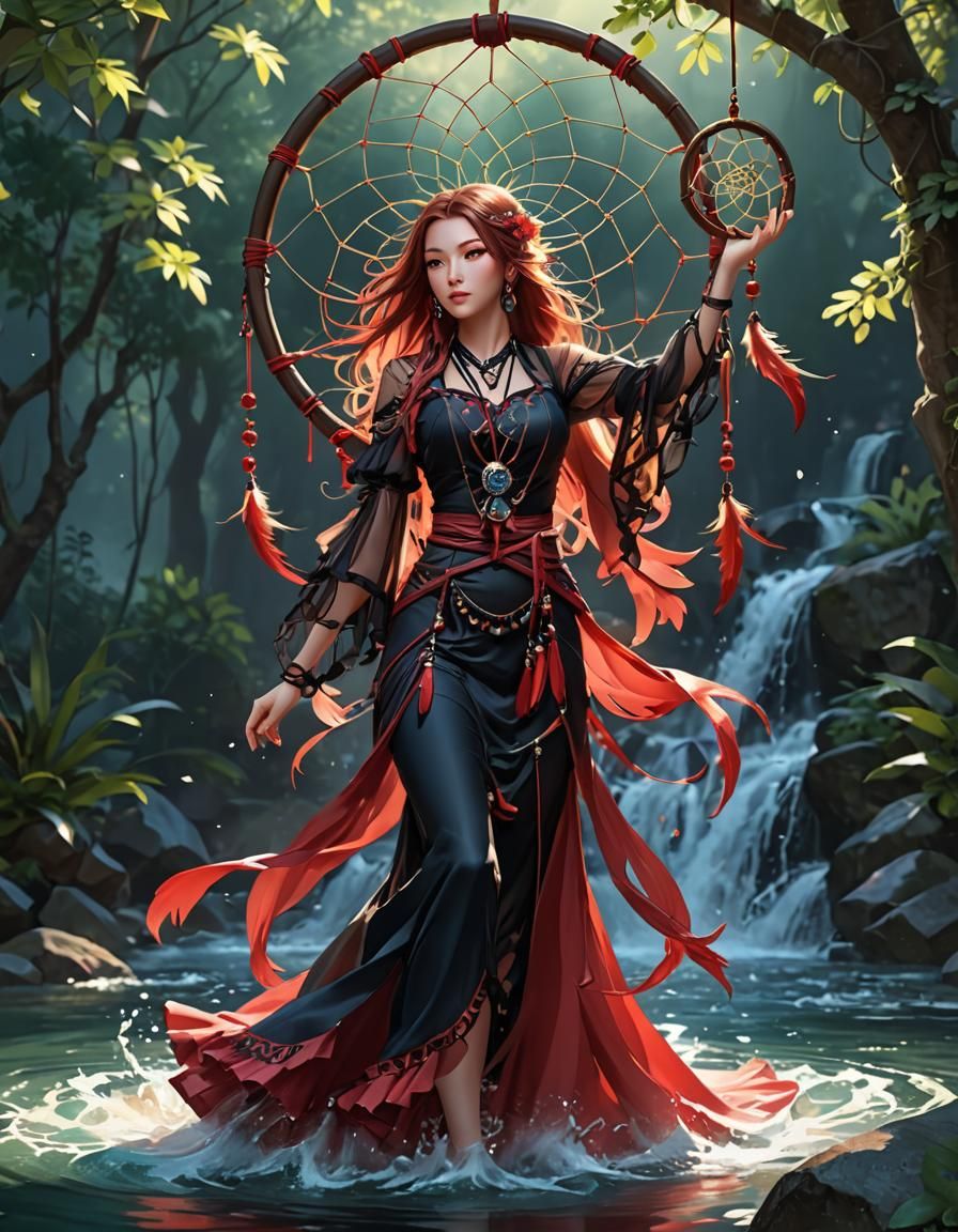 Dreamcatcher in Flowing Water: 3D Anime Art