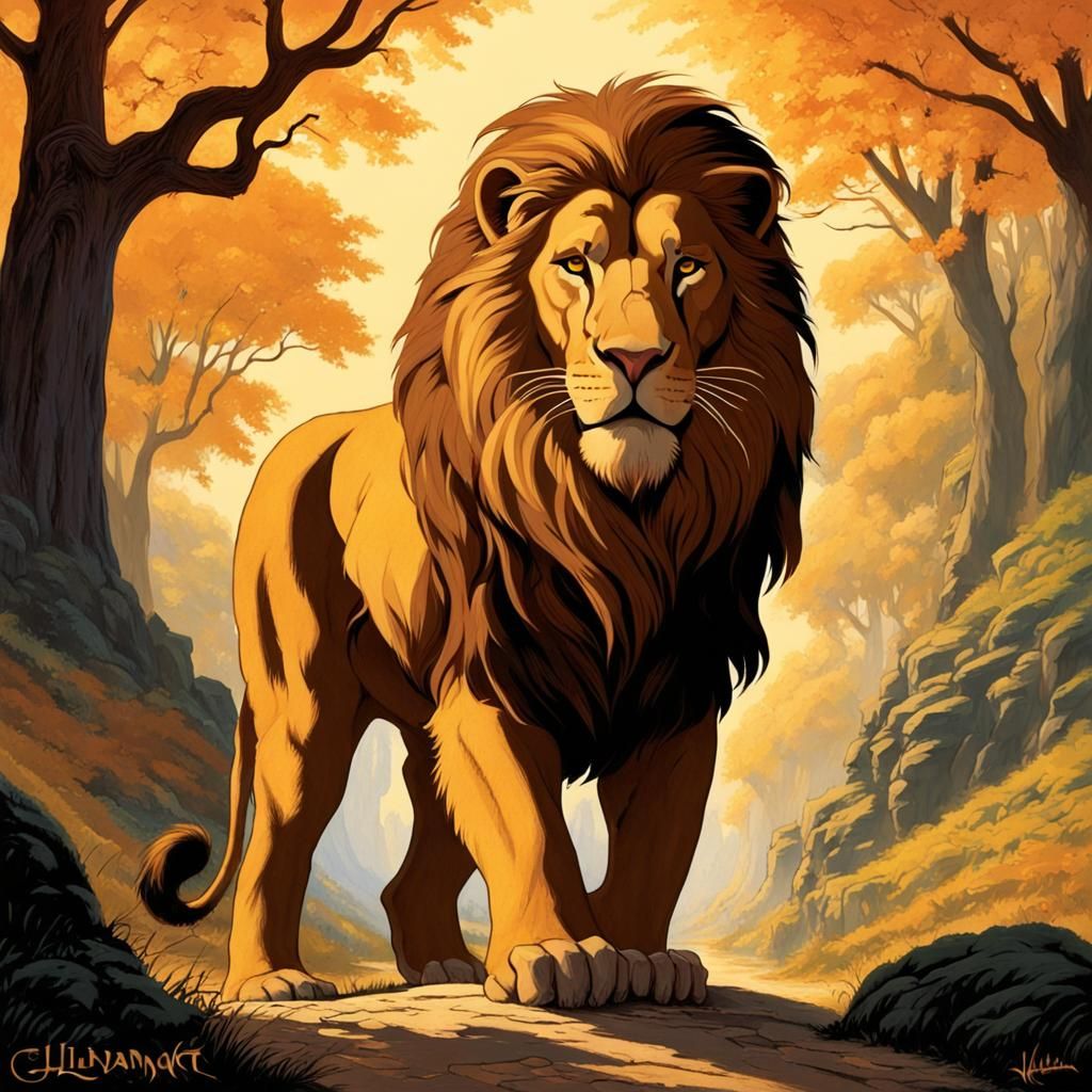 Aslan in a Classic Fantasy Art Style