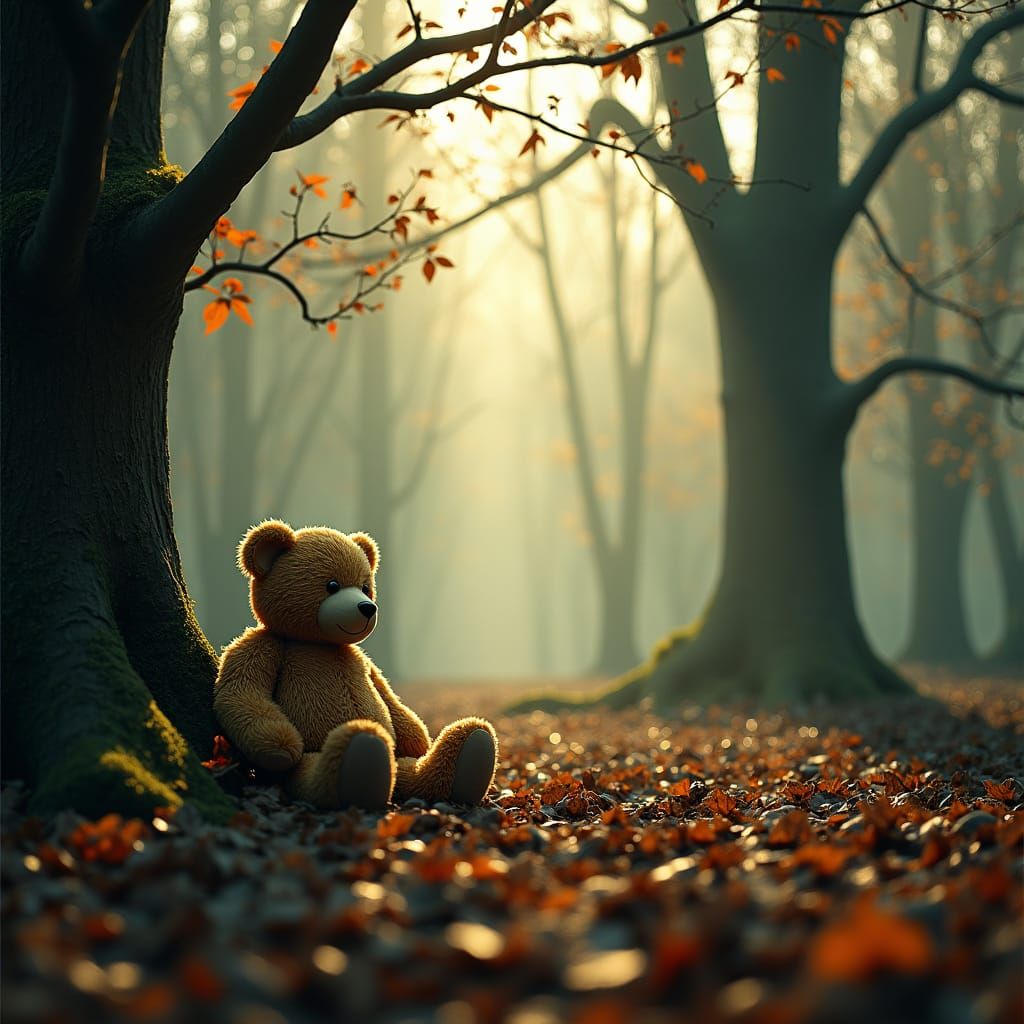 Teddy Bear in Forest Clearing: Ultra Realistic Render