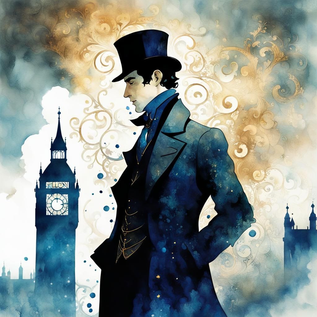 Sherlock Holmes in London as Watercolor Painting