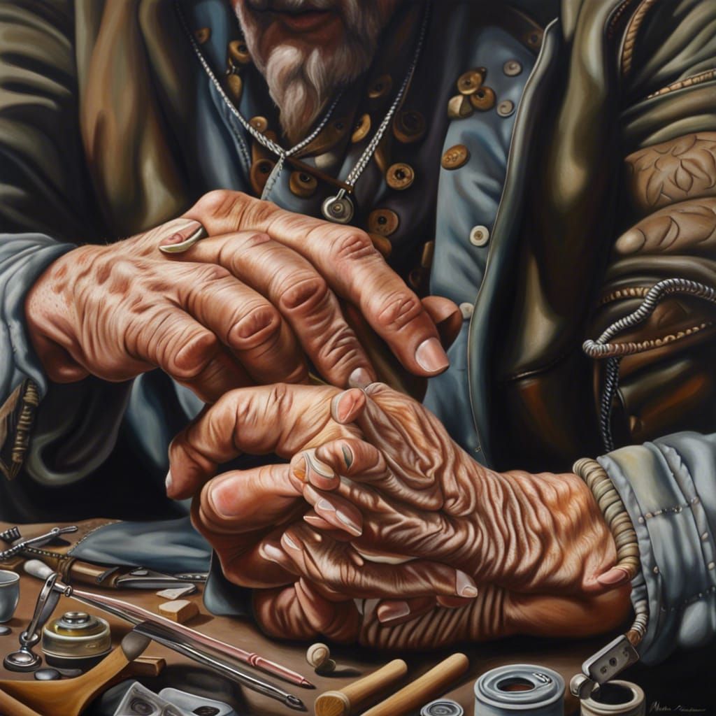 Hyperrealistic Oil Painting of Father's Working Hands