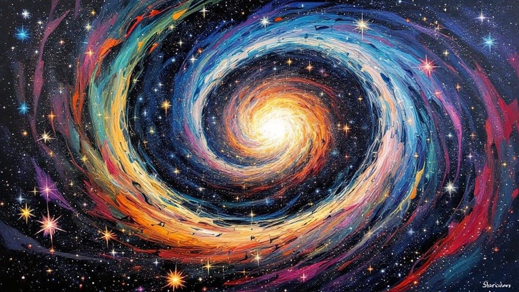 Vivid Star Cluster Vortex in Expressive Impasto Style